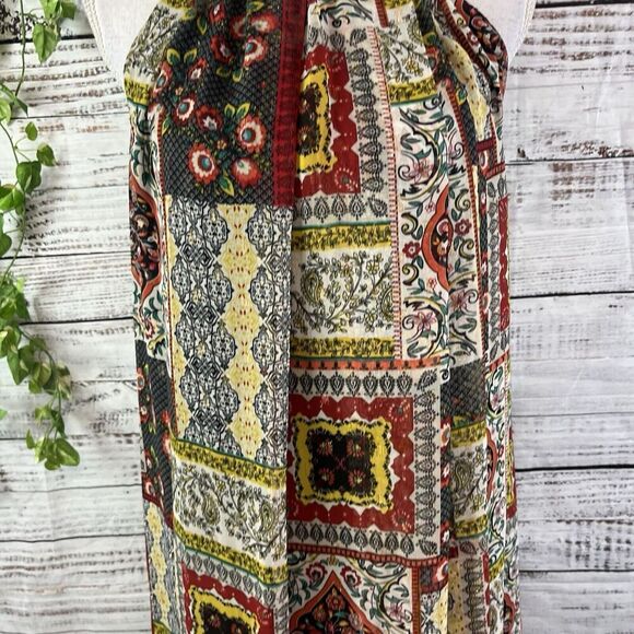 Tahari Dress size Small Orange Blue Gold Floral Paisley Boho Sheer Trapeze Boho - Picture 12 of 16